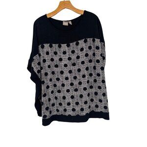 Chicos 3 Womens Black & White Polka Dot Top Size xl Rayon knit